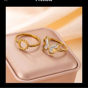 2 pieces 18k gold plated stainless steel rings
